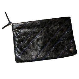 Vintage 80s 90s Navy Snakeskin Clutch